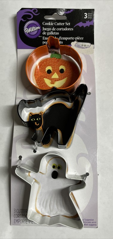 Halloween Pumpkin Cat and Ghost Metal Cookie Cutter Set 3pc from Wilton New