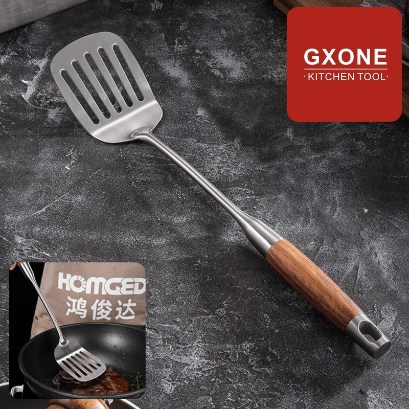 Metal Spatula,304 Stainless Steel Wok Spatula with Heat Resistant Wooden Hand... gallery