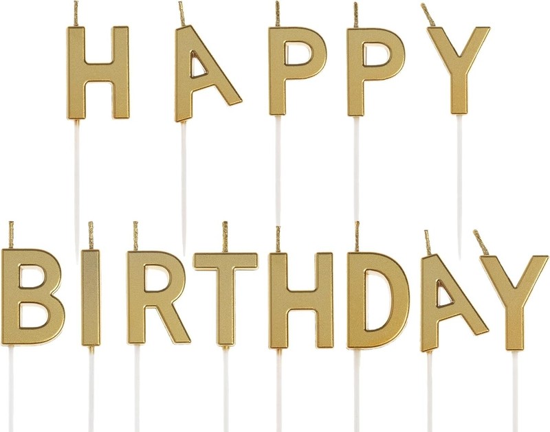 Happy Birthday Letters Candles，Gold Alphabets Cake Toppers Birthday Candles for