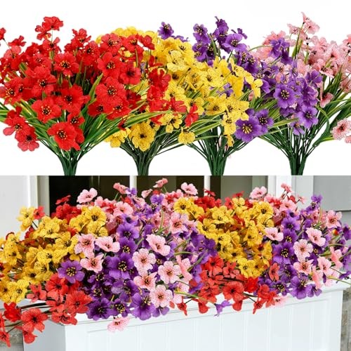 Artificial Mums Flowers for Outdoors, 16 Bundles UV 16PCS Mix 4 Colors gallery