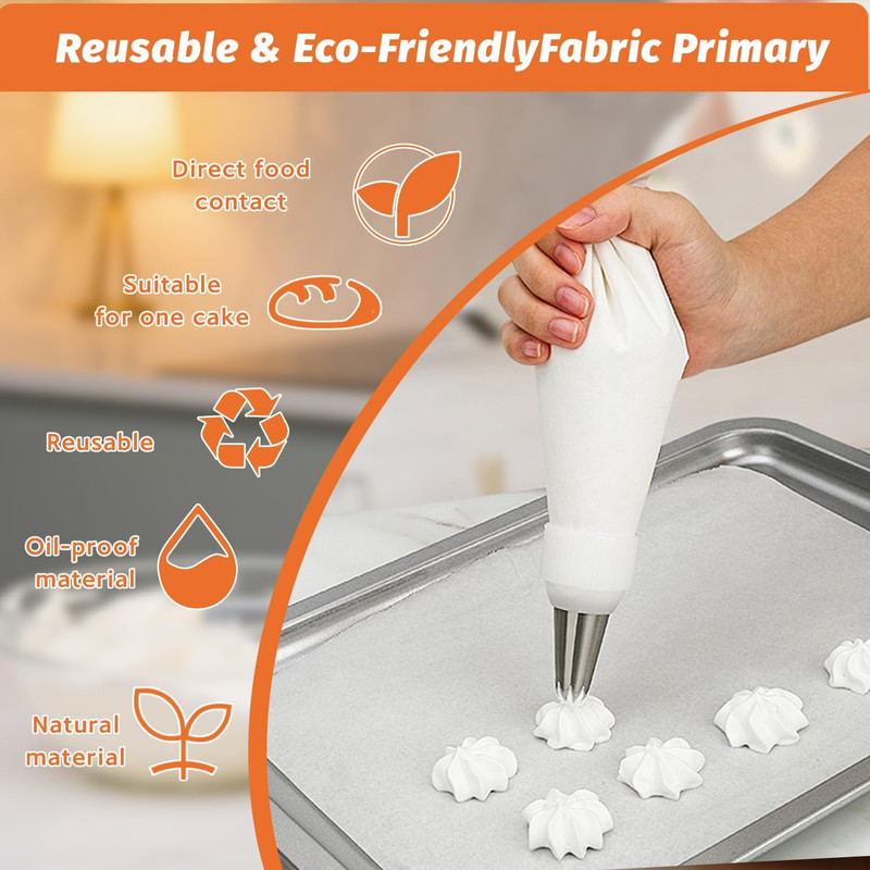 Reusable Cotton Piping Bags and Tips Set- 11Pcs Frosting Piping Kit Cupcakes, Co gallery