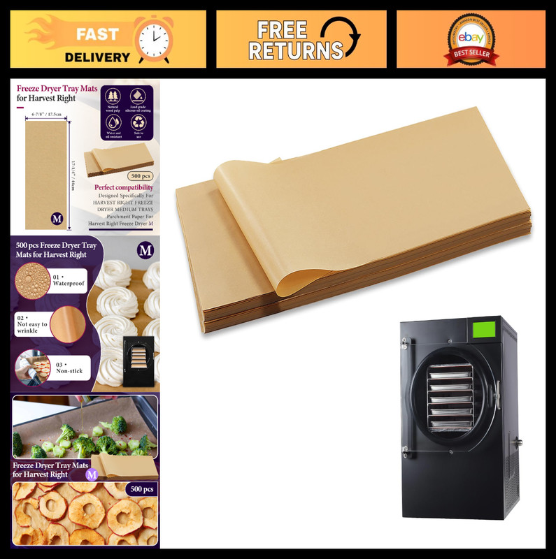 500 Parchment Paper Sheets for Freeze Dryer – Medium Tray Mats (17″ x 6.8″)