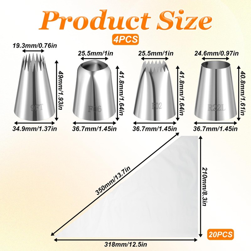 4PCS Extra Large Piping Tips Set Stainless Steel Round Star Square Frosting gallery