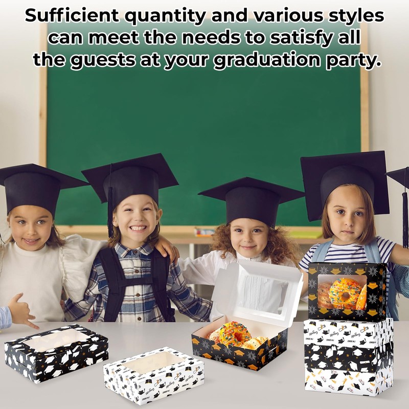 24 PCS 8x6x2.5 Inch Graduation Cookies Boxes PVC Window Pastry Treat 2025 Gift gallery