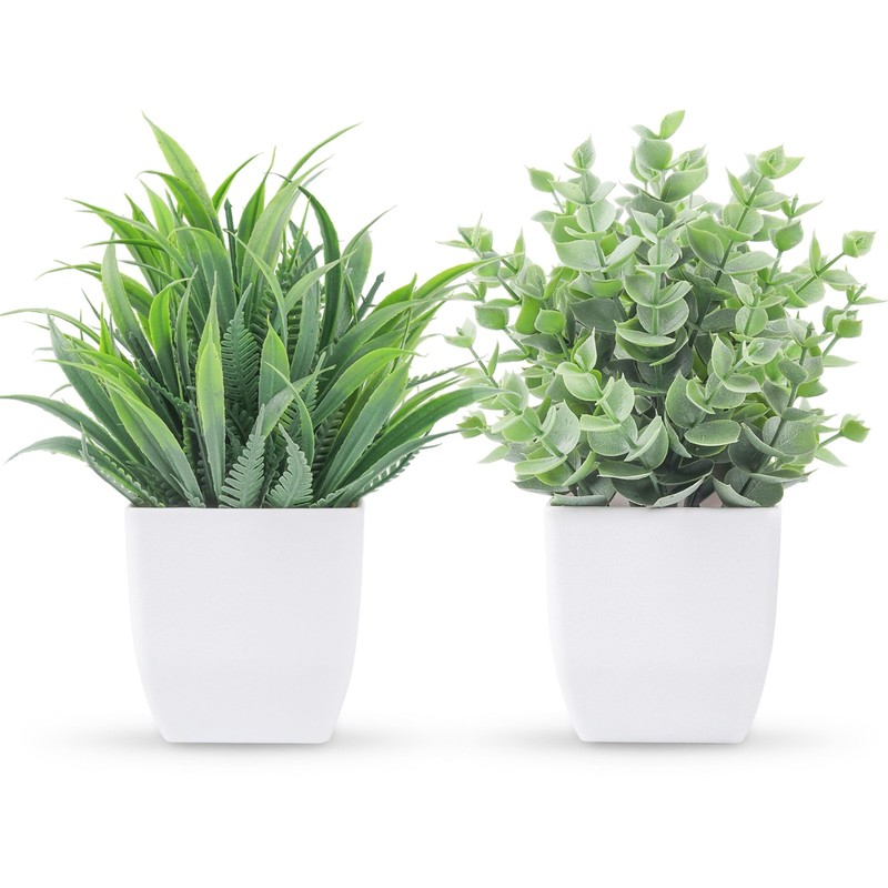 Der Rose 2 Pack Small Fake Plants Mini Artificial Potted 7.18"H × 2.5"W, Grey