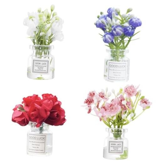 Set of 4 Cute Mini Rose Flower Vase Car Jasmine+cherry Blossom+rose+lavender gallery
