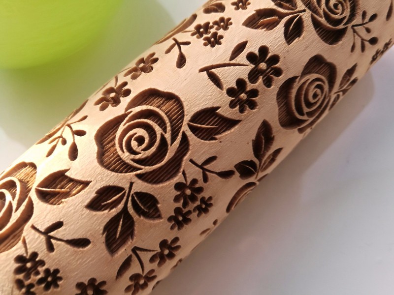 Mini Rolling Pin Engraved Rolling pin Embossed dough roller Roses pattern Cutter gallery