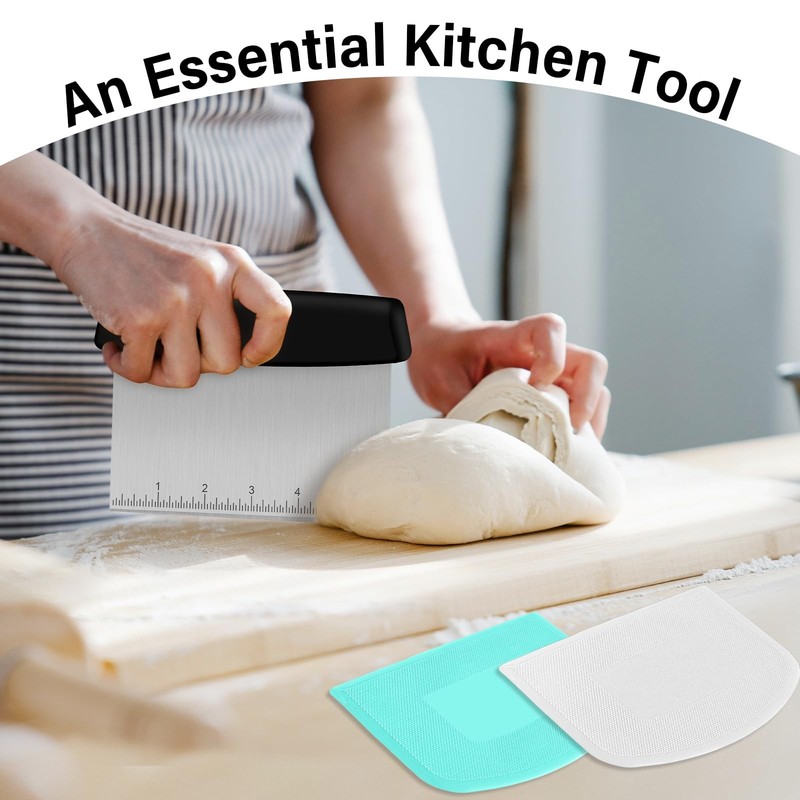Ecavria Bench Scraper, Premium Stainless Steel Dough Scraper with Black/White gallery