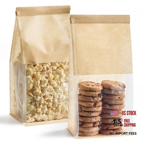 Bakery Bags with Window, 50 Pack, 5.1 x 3.9 x 11 Inches | Tin Tie Tab Lock,
