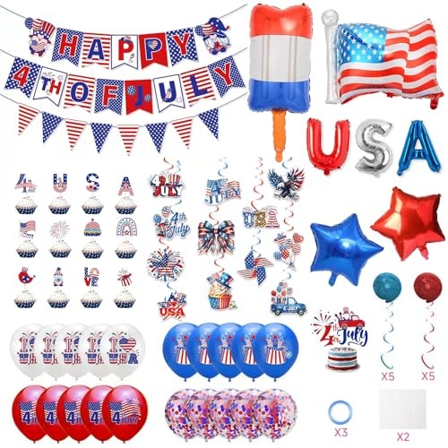 4th of July Decorations Patriotic Red White and Blue Americana Decor with