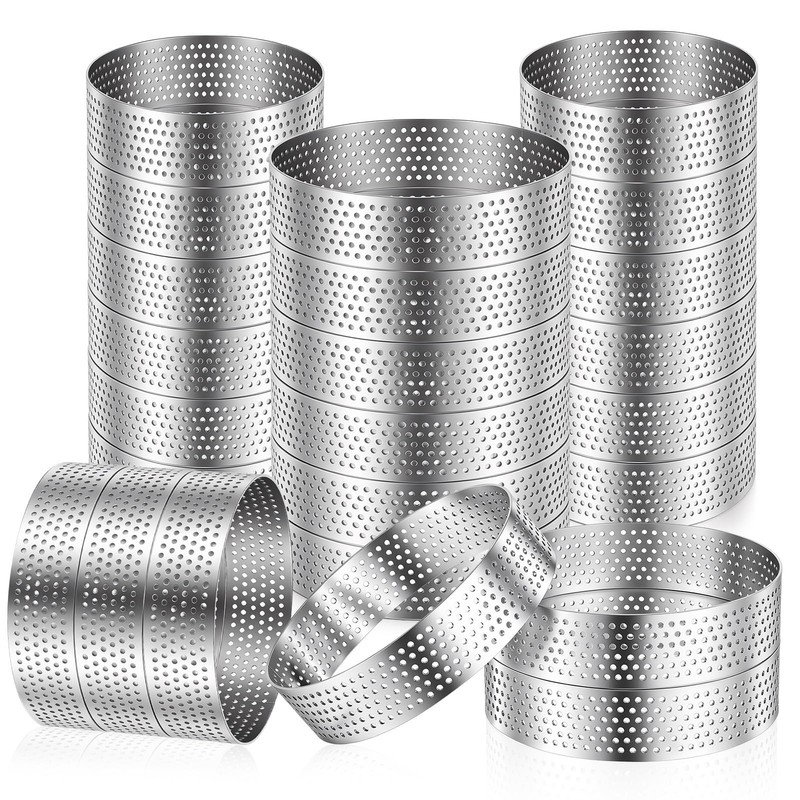 24 Pcs Tart Ring Round Stainless Steel 3.15 Inches and 2.36 Inches Perforated...