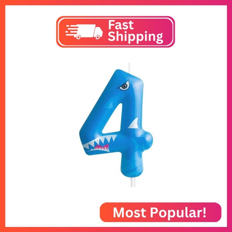 4th Birthday Candle Shark Number 4 Candle Shark Cake Decoration Birthday Party S