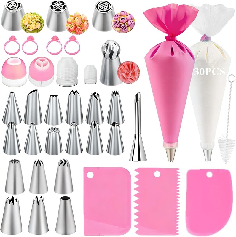 66Pcs Piping Bags and Tips Set, Cake Decorating Tools Supplies, Stainless Steel