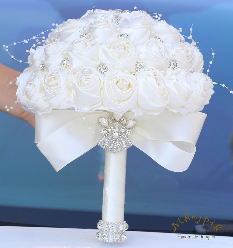 Mhojpik Bridal Wedding Bouquet Round Bling Brooch Bouquet Throw Toss Artificial gallery
