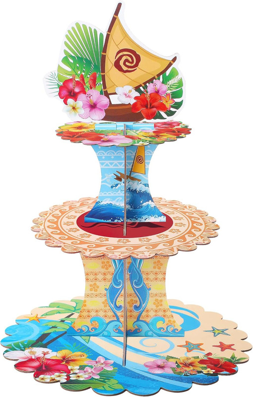 3 Tier Hawaiian Cupcake Stand,Luau Cardboard Cupcake Stands,Tropical Birthday Pa