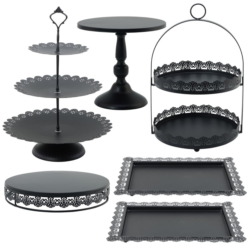 6 Pcs Black Cake Stands Set, Cake Display Pedestal Tiered Cupcake Holder Dess…