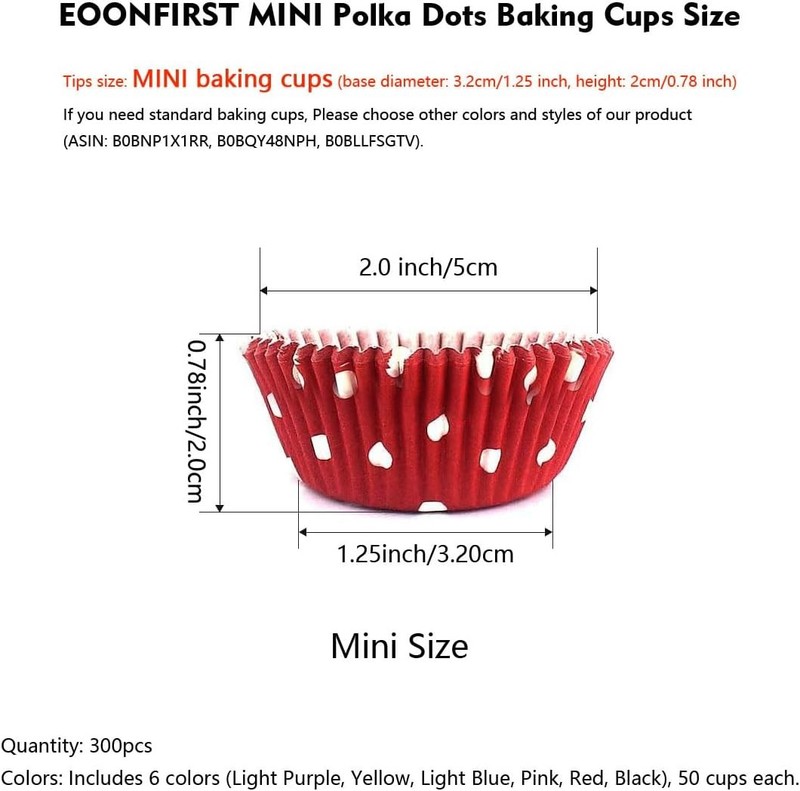 Rainbow Mini Polka Dots Cupcake Liners 300 Pcs, No Smell, & gallery