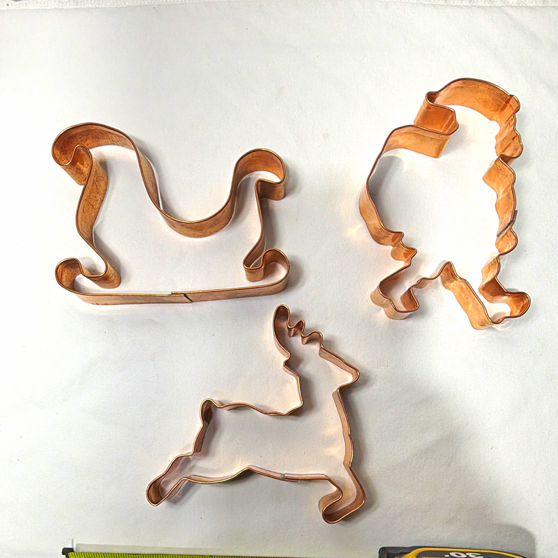 Vintage Copper Christmas Cookie Cutters Set of 3 Large Santa Reindeer Sled