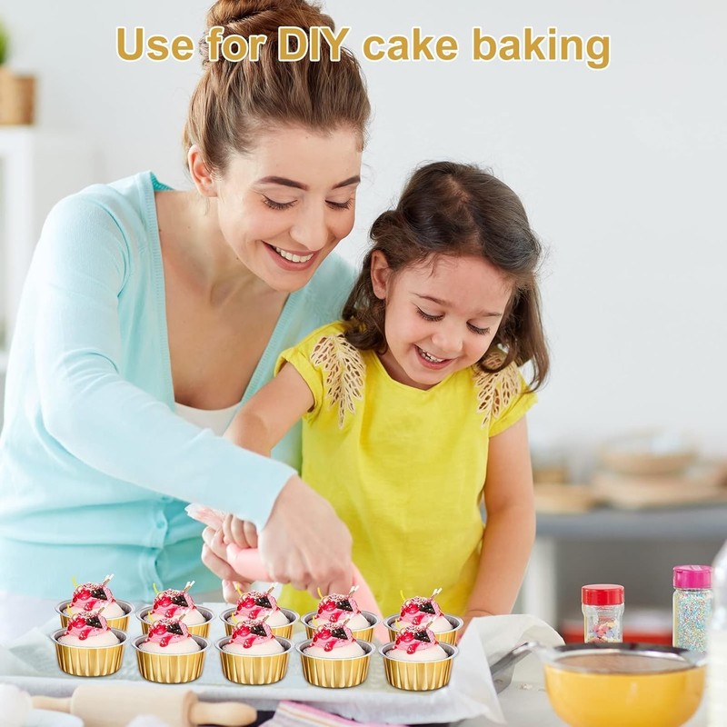 200 Pack Aluminum Foil Cupcake Liners 5 oz Baking Cups Dessert Cups with Lids... gallery