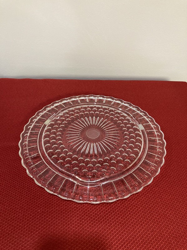 Footed Cake Plate Dots, Panels, Sunburst Clear by Federal Glass Vintage
