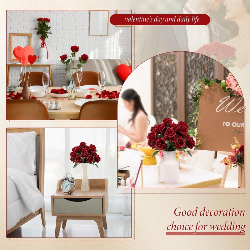 Hotop 40 Pcs Fake Rose Artificial Flowers Bulk, Long Stem Silk Realistic gallery
