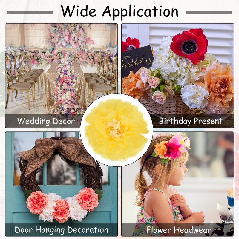 Crepe Paper Flowers, Yellow Tissue Paper Flowers - 10 x 10 Inch / 6 Pcs gallery