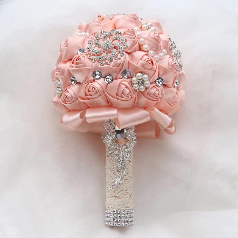 Sharebeauty 7.9 Inch Handmade Satin Rose Bridal Bouquet Toss Round Wedding gallery