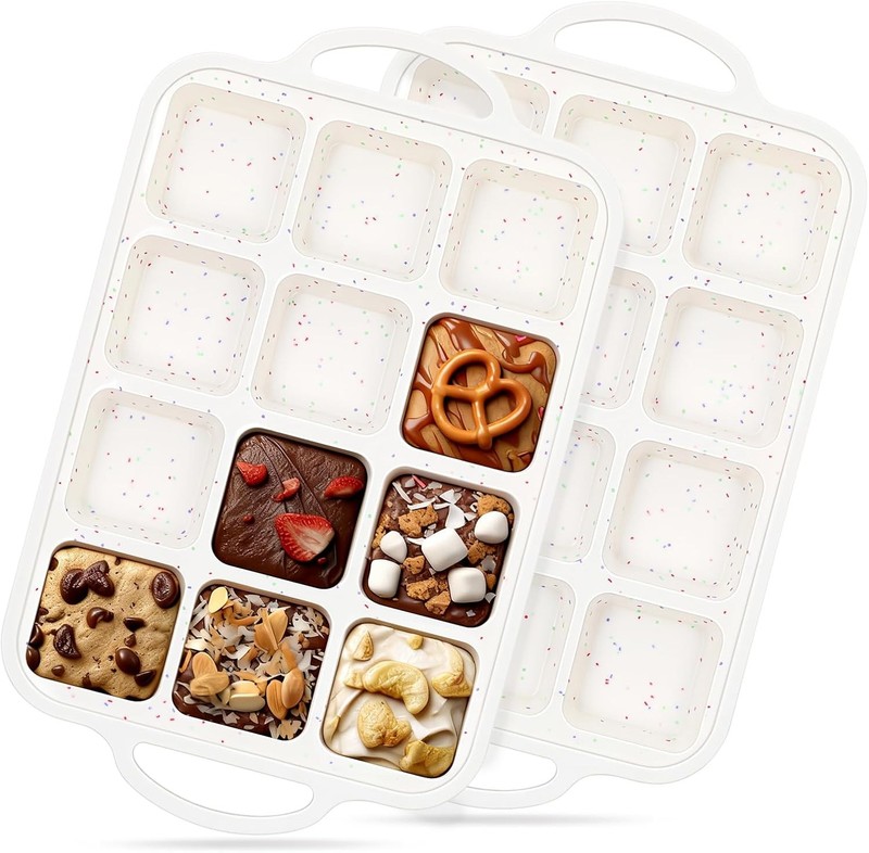 Silicone Brownie Pan With Dividers, 2 Pack Mini Loaf Pan for Baking Individual,