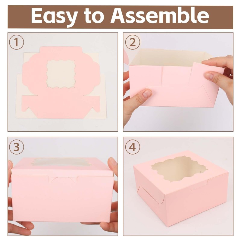 50 PCS 6x6x3 Inch Bakery Boxes With Window Pink Cookie Treat Desserts Pastry gallery