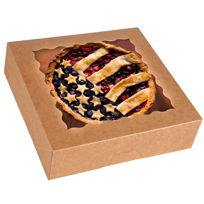 Pie Boxes 20 Pack 10x10x2.5 Inch Brown Window Auto-Popup Bakery Cookie