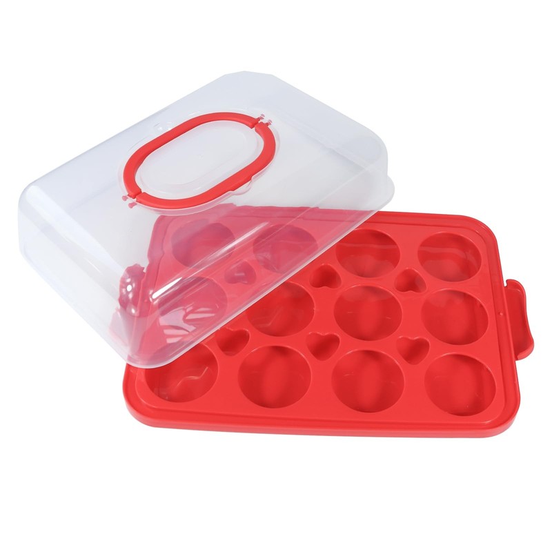 Bvwze Cake Carrier with Lid, Holder Cupcake Container for 12 Red gallery