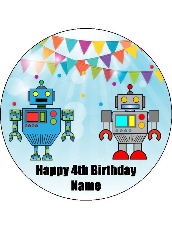 Robot Edible Cake Toppers Wafer Birthday Cake Robot Decorations (3 Sizes)