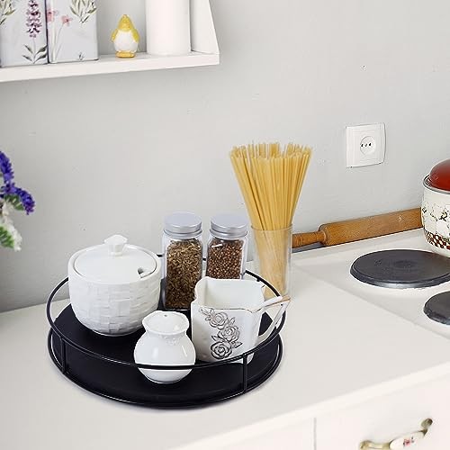 [ 2 Pack ] Black Wood Lazy Susan Organizers with Steel 9" & 10" Blcak Wood gallery