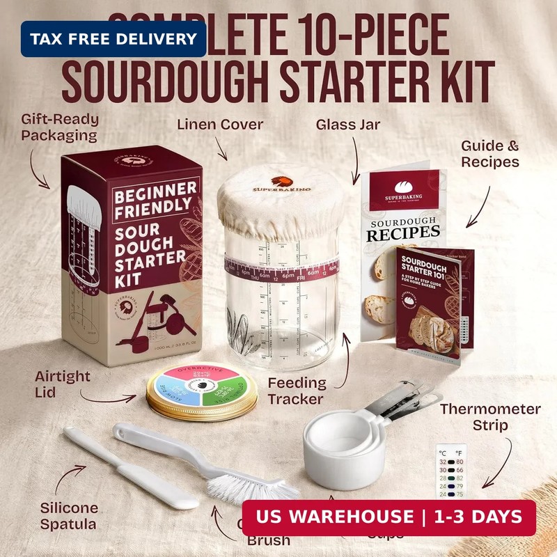 Superbaking Sourdough Starter Jar, Beginner Sourdough Starter Kit, 34oz Wide Mou gallery