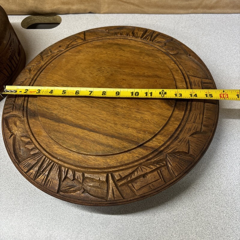 Vintage Cake Plate Teak Wood Cover Hand Carved Serving Plate Philippine gallery