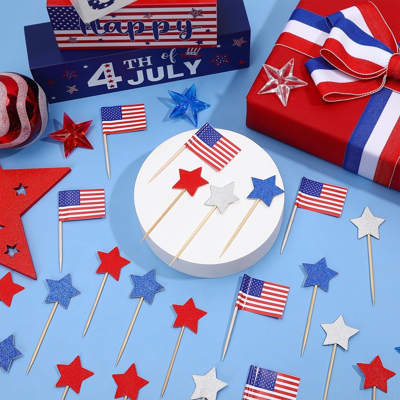 180Pcs 4th of July Cupcake Toppers, Patriotic Toothpicks American Flag Toothpick gallery