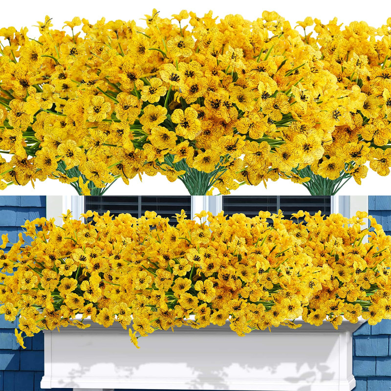 Uieke 72 Bundles Artificial Flowers For Outdoors Uv Resistant No Fade Yellow