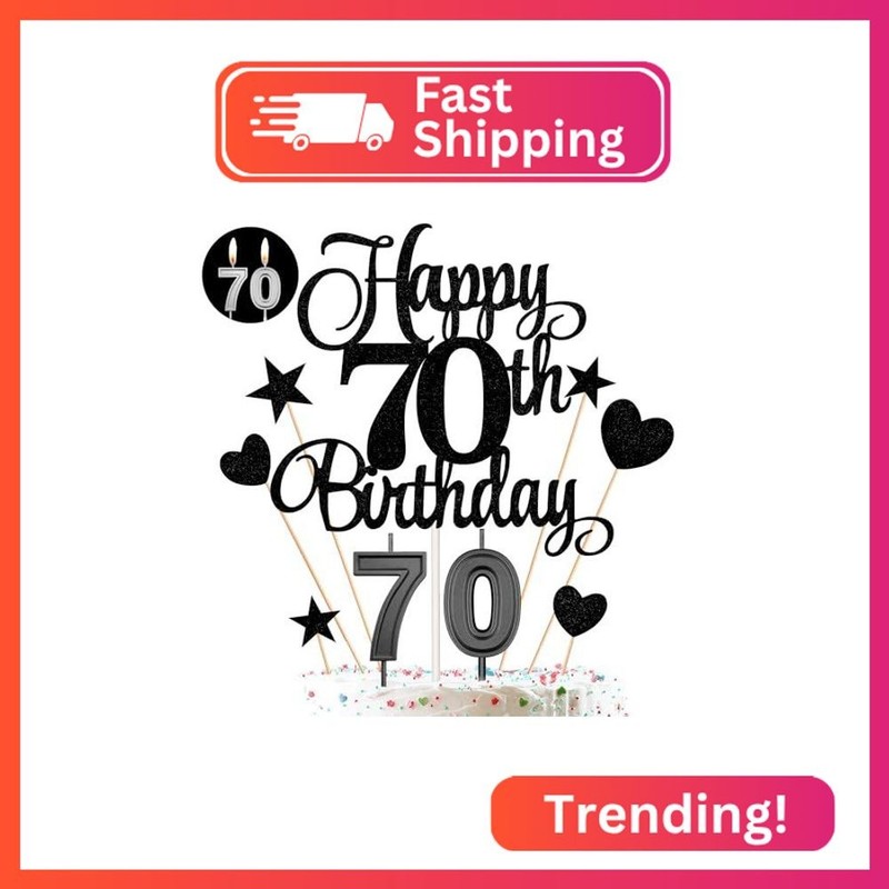 70th Birthday Cake Decorations Set Include 70th Birthday Candles Numeral 70 Cake