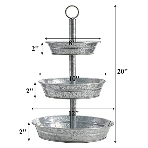 3 Tier Serving Tray, Galvanized Metal Cupcake Stand Vintage 12" x 8" x 2" gallery