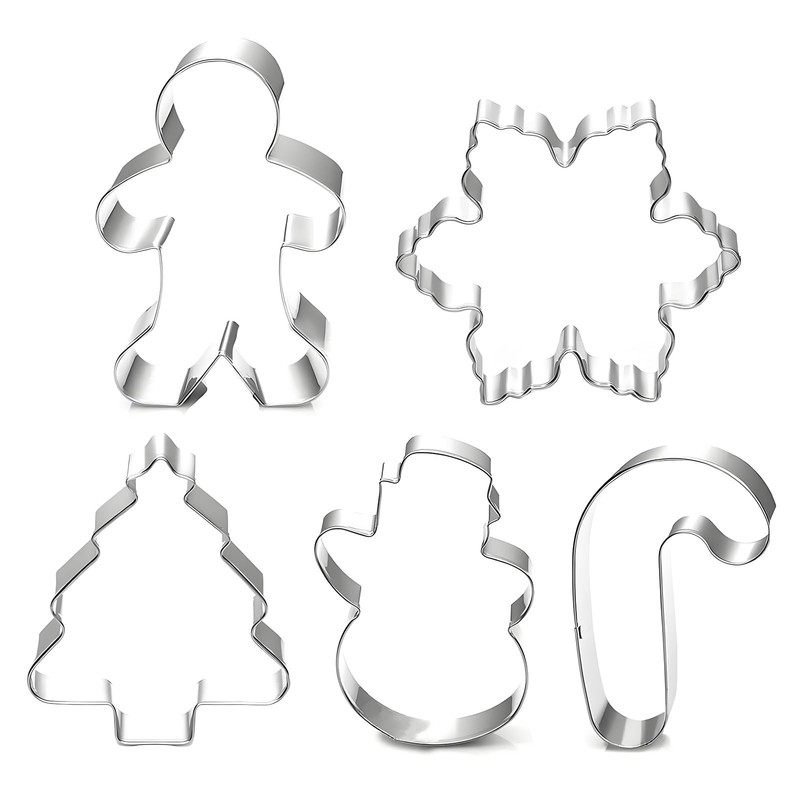 Christmas Cookie Cutter Set – 5 Piece Holiday Cookies Molds – Snowman, Christ…