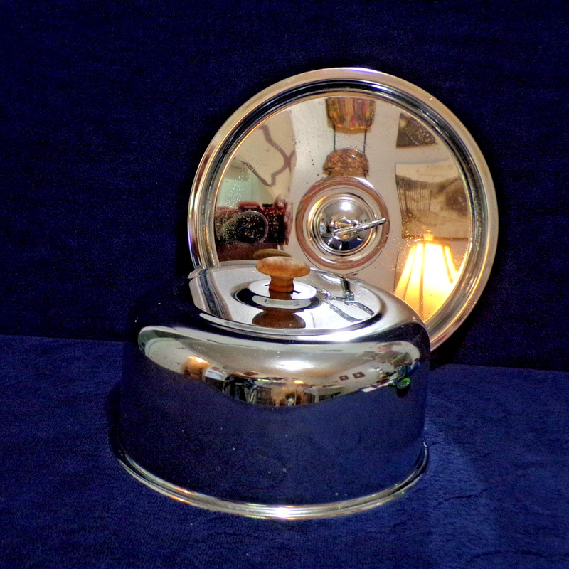 Chrome Cake Cup Cake Stainless Steel Dome Covered Tray Round 12.5" Vintage gallery
