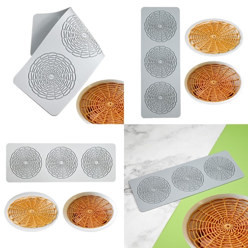 Fondant Impression Mats Pastry Moulds 3 Cavity Hollow Round Net Lace Mat gallery