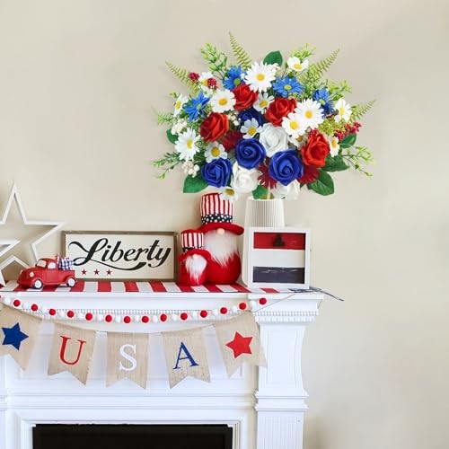 4 Bundles Patriotic Artificial Flowers, 4th of July Red White and Blue 4 PCS gallery