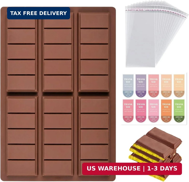 6 Cavities Chocolate Bar Mold Deep with 100pcs Storage Bags and 100pcs Stickers,