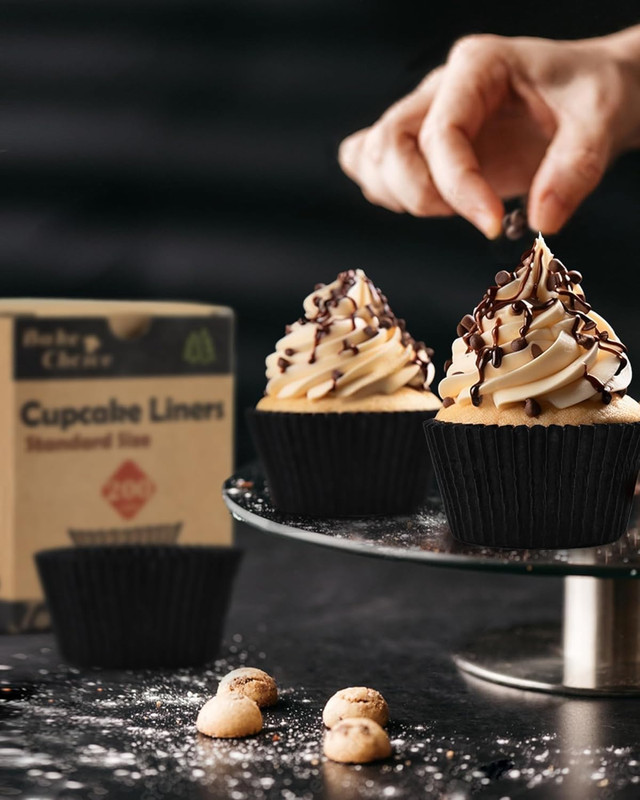 200Pcs Standard Black Cupcake Liners for Baking,Food Grade Cupcake Wrappers,Grea gallery