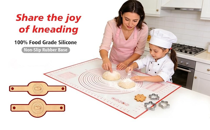 Silicone Baking Mat 3-Piece Set:1Pcs 27x19 inch Non-Slip Pastry Rolling Mat with gallery