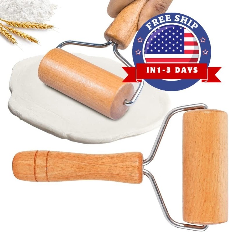 Juego Rodillo Madera Antiadherente Masa Pizza Galletas Pan Cocina Ergonomico
