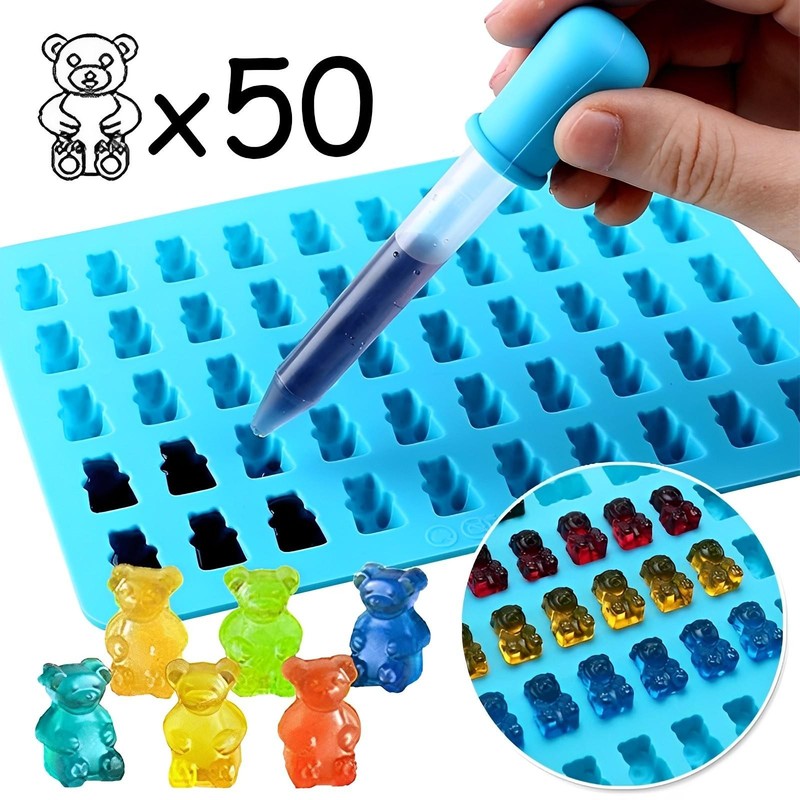 50 Grid Gummy Bear Silicone Mold with Dropper Candy Chocolate Baking Tool gallery