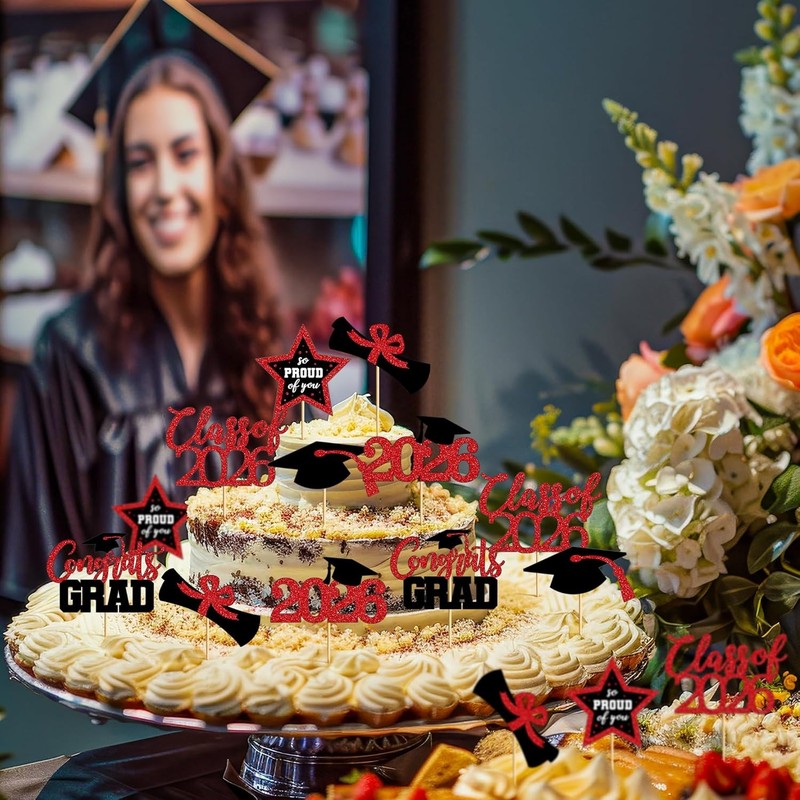 48 PCS Graduation Cupcake Toppers, Glittery 6 Styles Congrats Grad Cake Topper, gallery