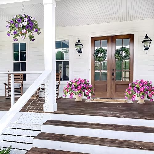 Artificial Fake Flowers Plants for Outdoor Decoration, 2PCS 2 Pcs Fuchsia Lotus gallery
